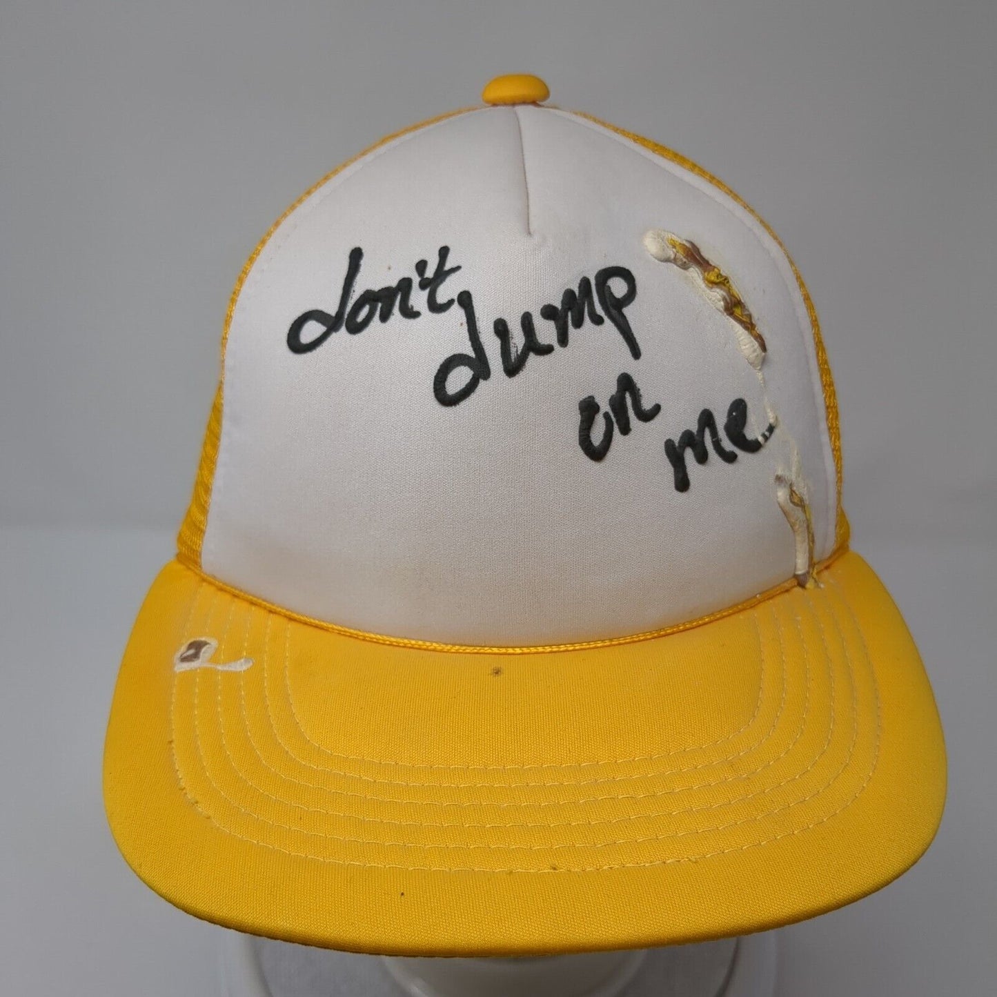 Don't Dump On Me Snapback Trucker Hat Yellow One Size Adjustable Mesh Back