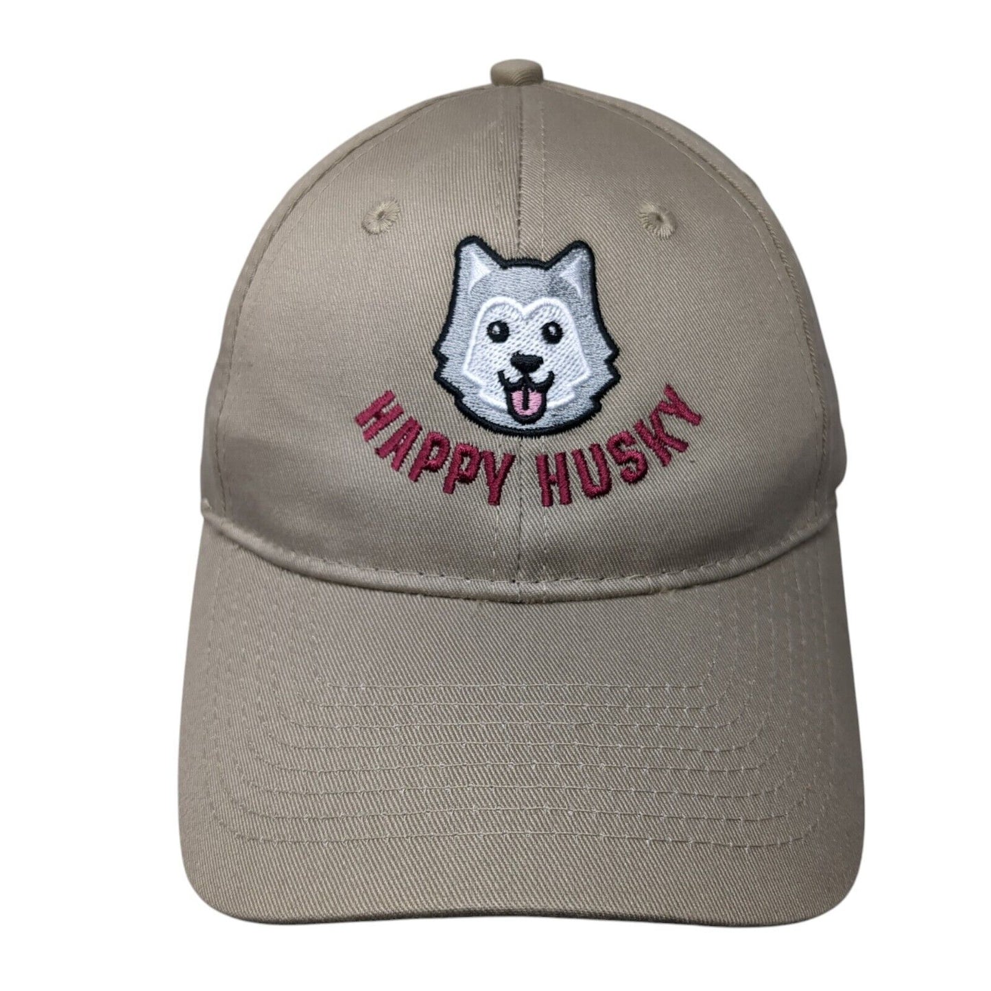 Happy Husky Strapback Hat Tan One Size Embroidered Port & Company