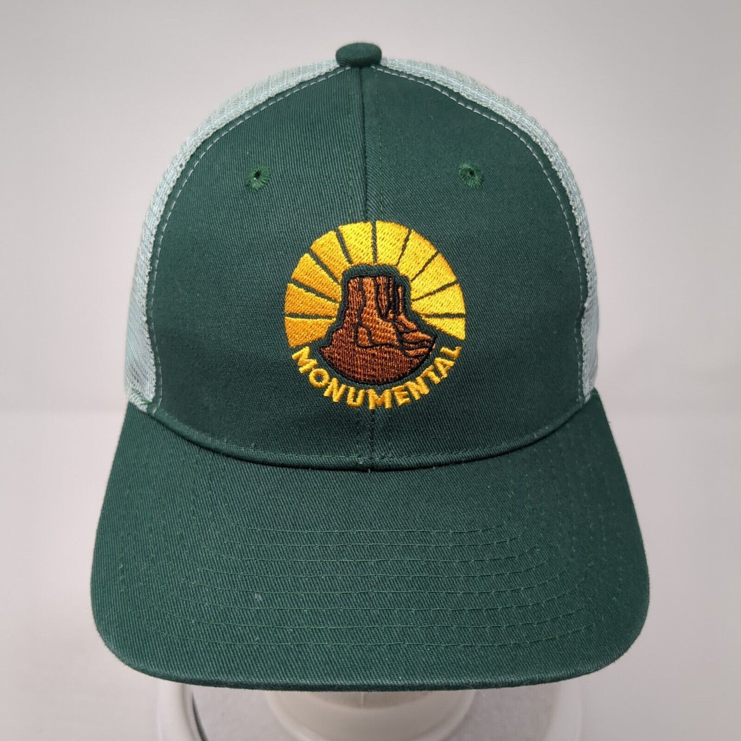 Monumental Snapback Mesh Back Trucker Hat Green One Size Crew Leader Cap
