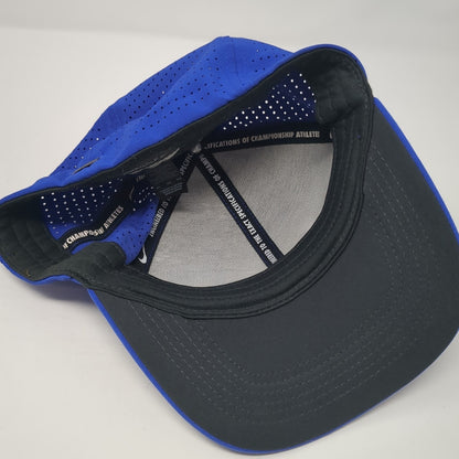 Nike Golf Fitted Hat Blue Large Embroidered Swoosh Laser Cut 6 Panel