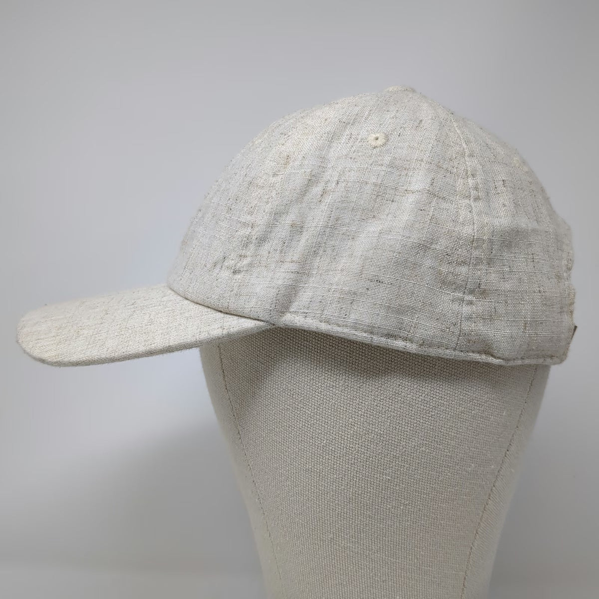 Baseball Cap Beige One Size Linen Blend Leather Strapback Hat Plain Textured