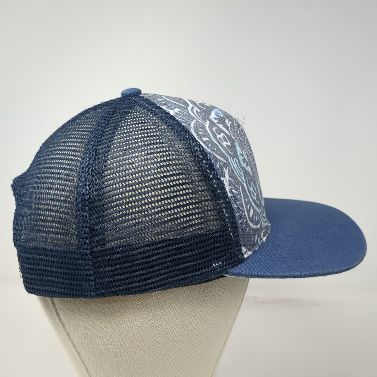 Gypsy & Lolo Trucker Hat Blue OSFM Upcycled Fabric Mandala Pattern Mesh Snapback
