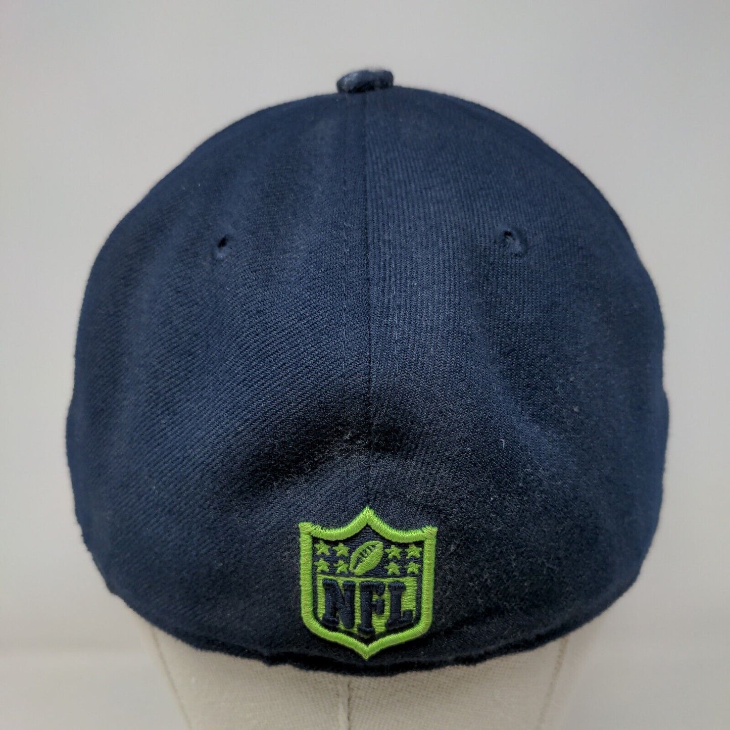 New Era Men's Fitted Flat Bill Hat Blue 7 1/4 Seattle Seahawks NFL Embroidered