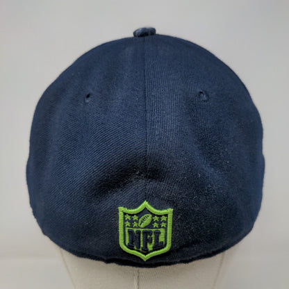 New Era Men's Fitted Flat Bill Hat Blue 7 1/4 Seattle Seahawks NFL Embroidered