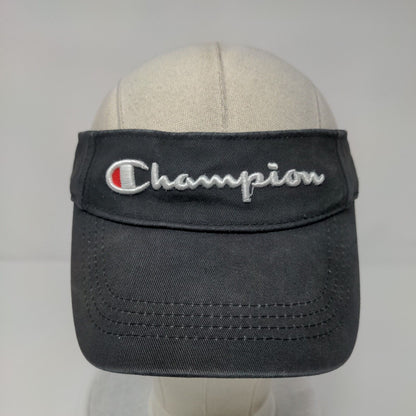 Champion Strapback Sun Visor Hat Black One Size Adjustable Embroidered