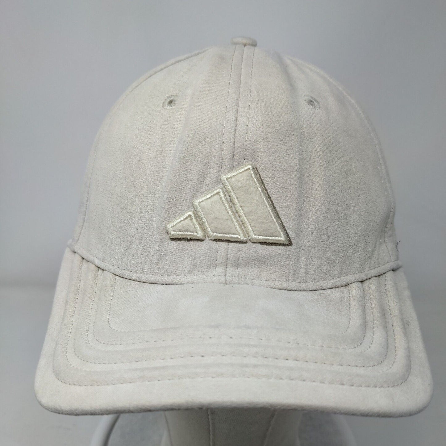 Adidas Fitted Hat Tan Large Embroidered Vented Holes 6 Panel Polyester