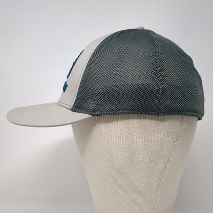 Realtree Baseball Cap Gray Blue M Fishing Hook Logo Mesh Back Stretch Fitted Hat