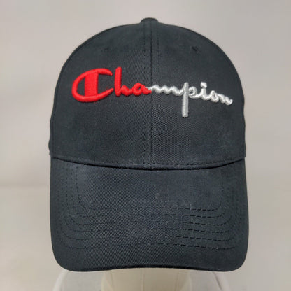 Champion Slideback Hat Black OSFM Adjustable Embroidered Logo 6 Panel Cotton