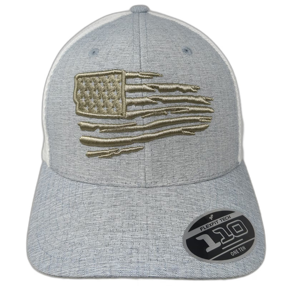 Flexfit Trucker Hat Gray One Size Quanta Services Distressed US Flag Snapback