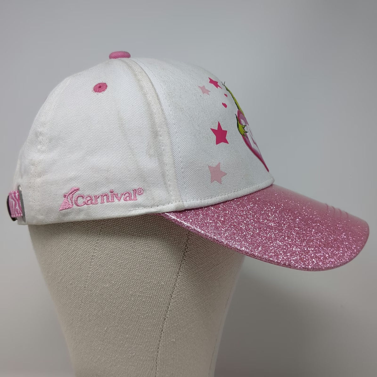Carnival Baseball Cap White Pink One Size Grinch Love Heart Glitter Seuss Hat