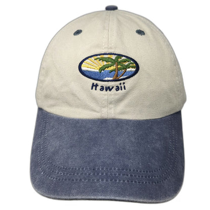 Ouray Hawaii Palm Tree Embroidered Baseball Cap Beige Blue One Size Hat Souvenir