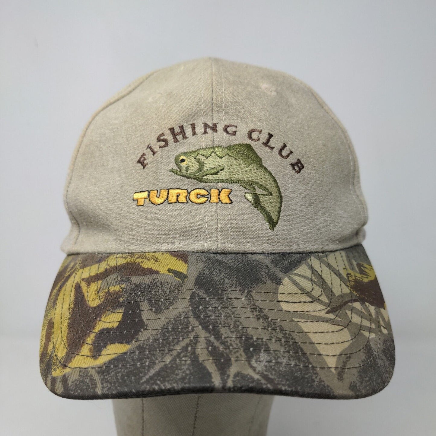 Turck Fishing Club Men's Slideback Hat Tan OSFA Camo Embroidered Logo Cotton