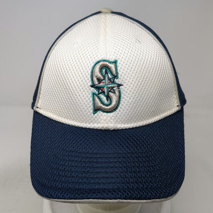 New Era Seattle Mariners MLB Blue White L Baseball Cap Hat Mesh Stretch Fitted