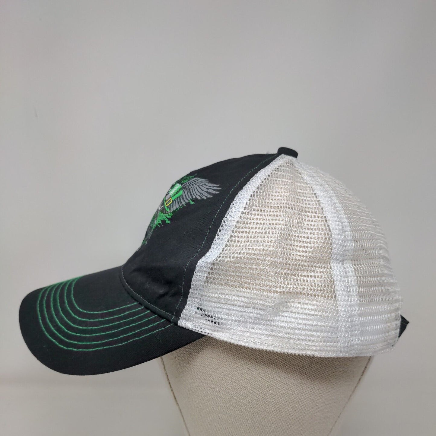 St. Patrick's Day Skull Wings Strapback Mesh Back Trucker Hat Black OSFM