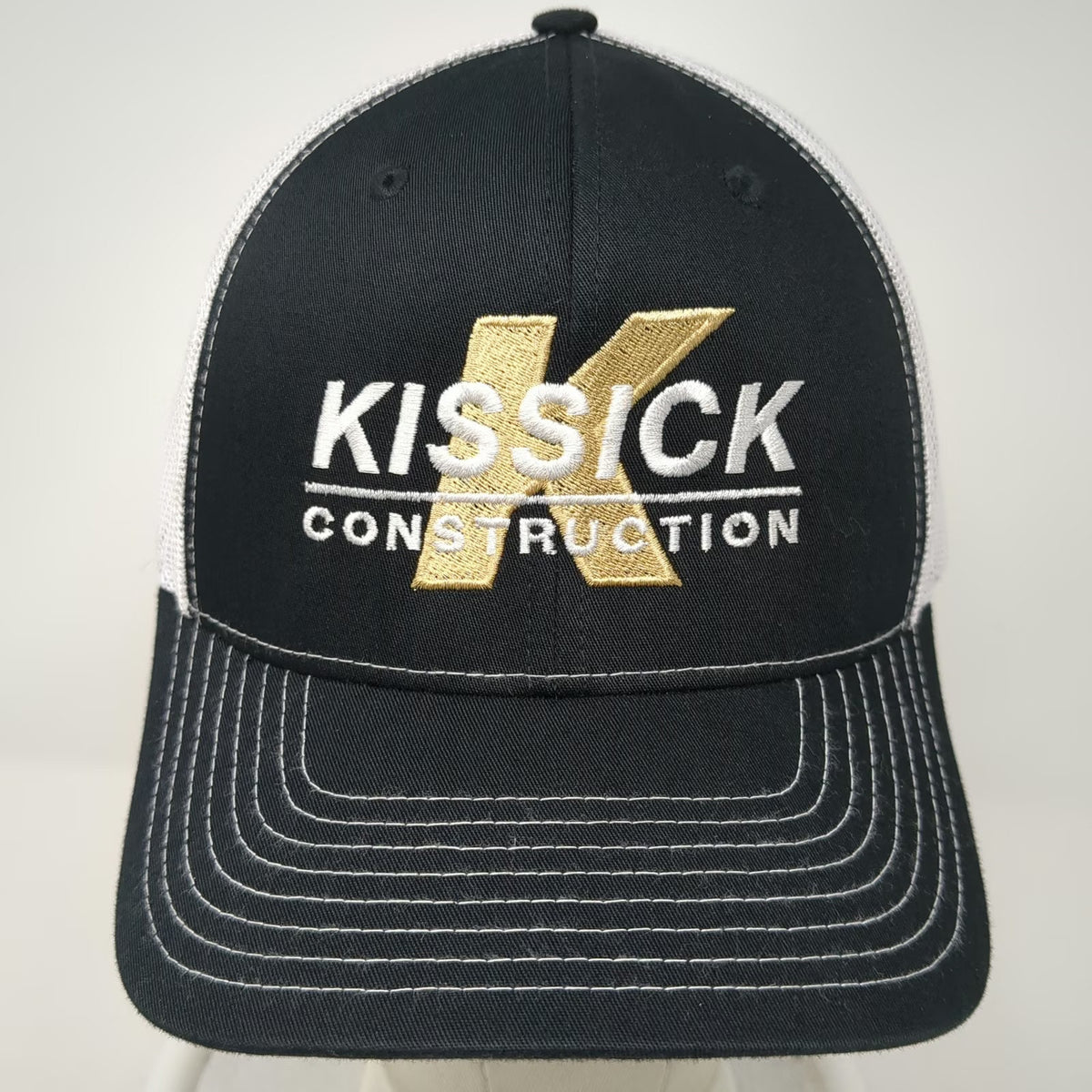 Richardson Trucker Hat Black White Gold One Size Kissick Construction Logo Hat