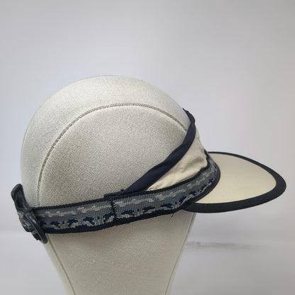 KAVU Visor Beige Blue Black Made in USA Nylon Patterned Adjustable Hat Vintage