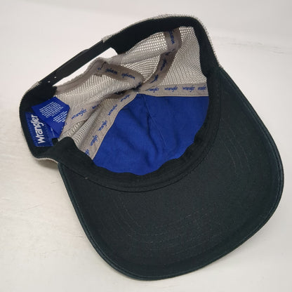 Wrangler Trucker Hat Black Gray One Size Mesh Snapback Logo Contrast Stitching