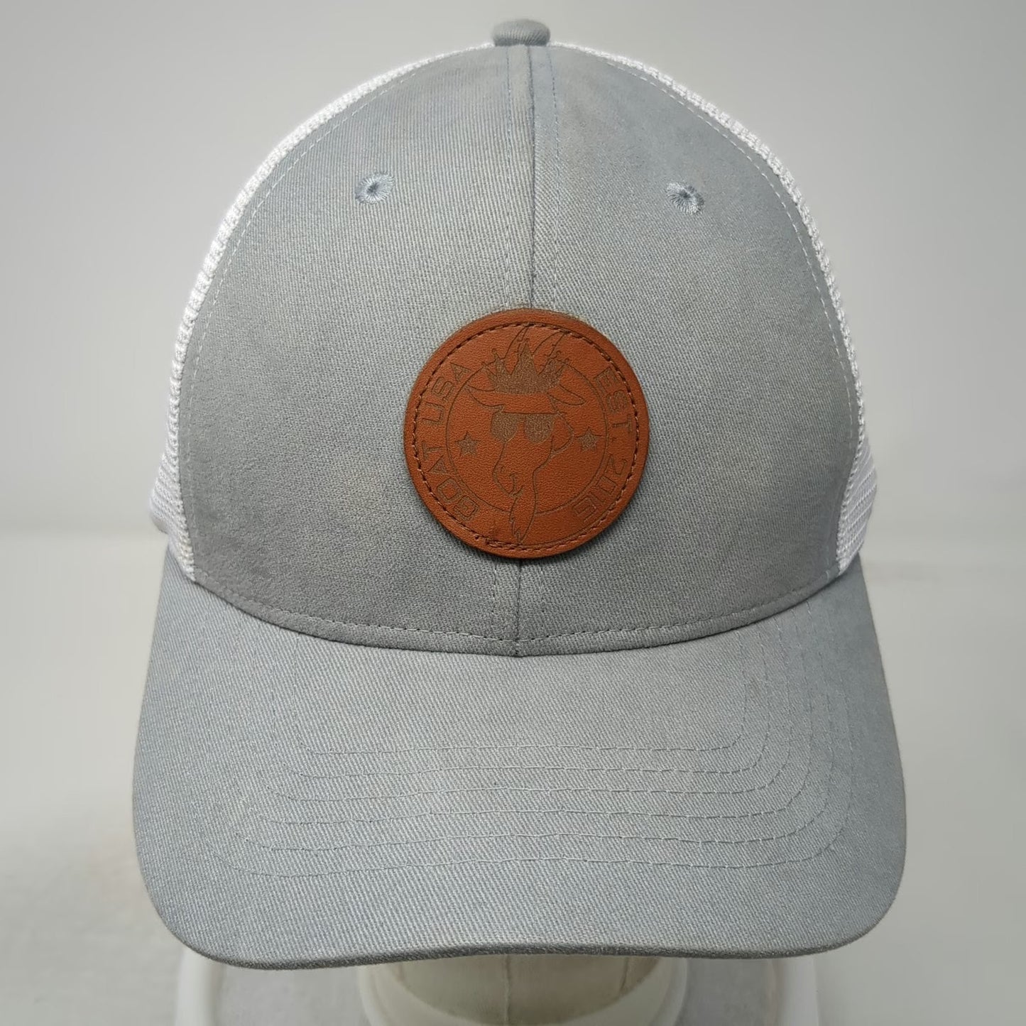 GOAT USA Trucker Hat Gray One Size Leather Patch Mesh Back Snapback Goat Logo