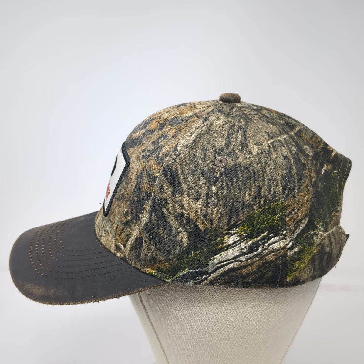 Mossy Oak Snapback Brown Camo Hat One Size Patch Logo Distressed Hunting Fishing