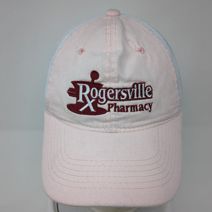 Rogersville Pharmacy Strapback Trucker Hat Pink OS Adjustable Mesh Outdoor Cap