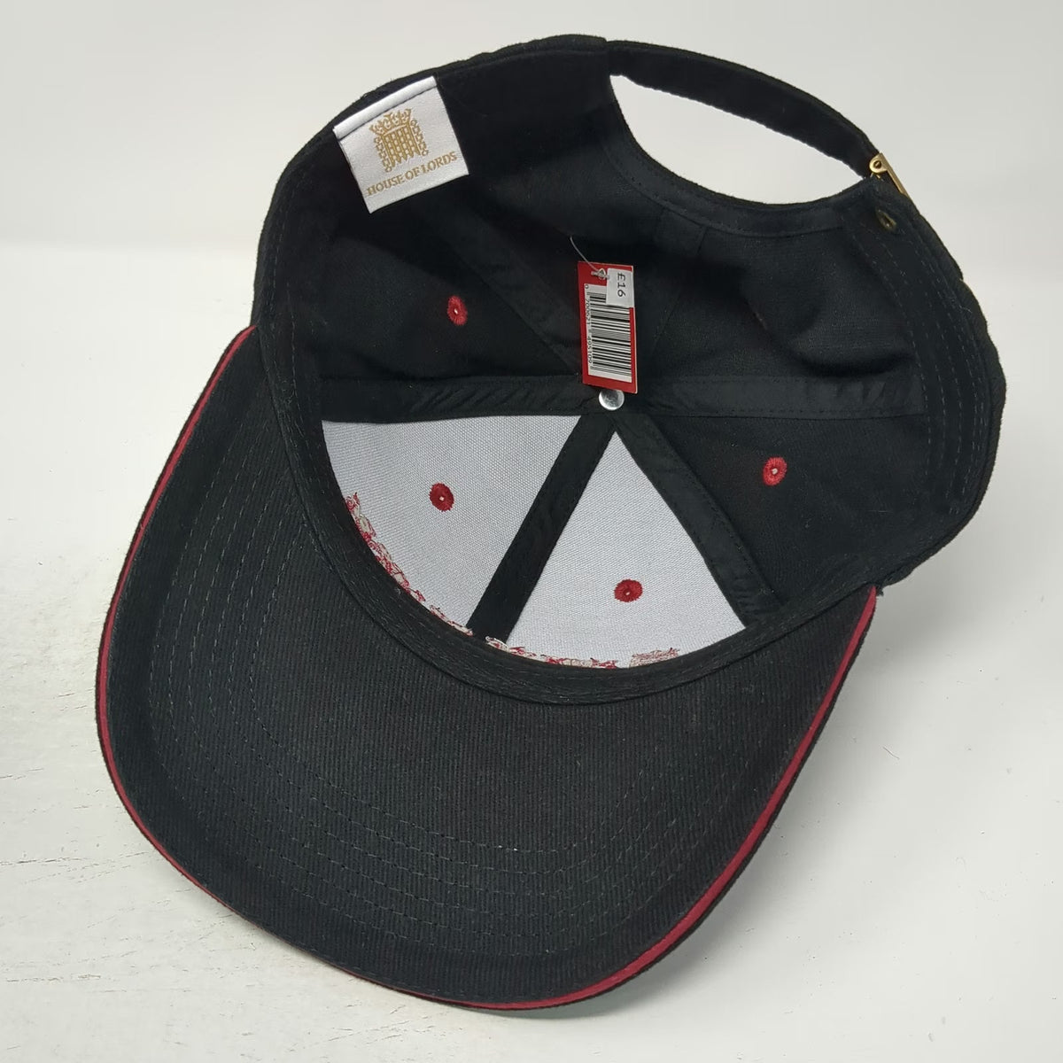House of Lords Baseball Cap Black One Size Embroidered Logo Slideback Strap Hat