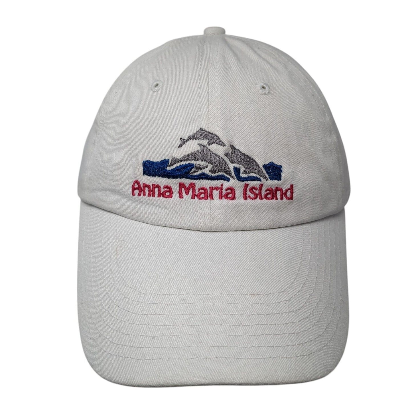 Anna Maria Island Strapback Baseball Cap White One Size Adjustable Embroidered