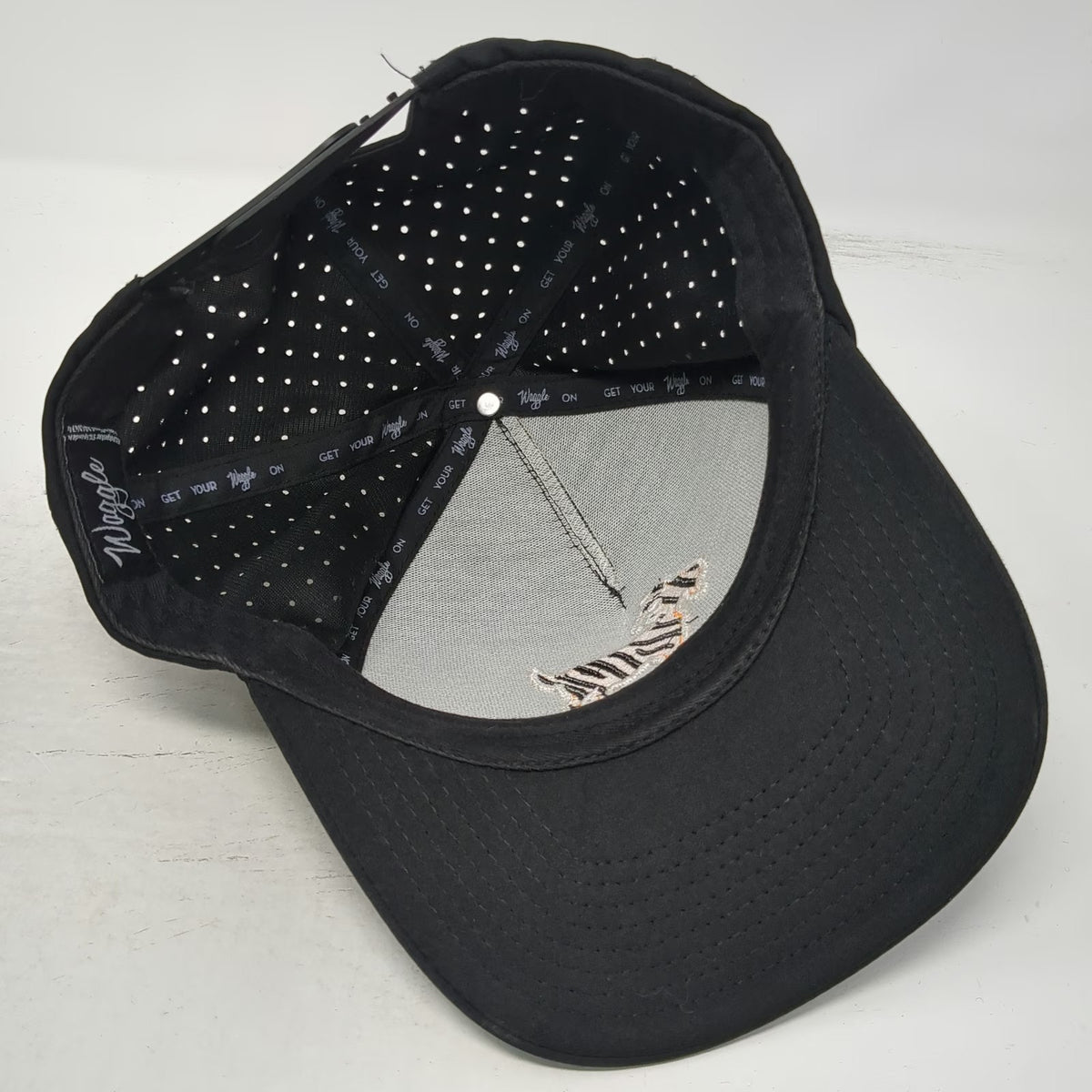 Waggle Trucker Hat Black One Size Snapback Perforated Tiger Stripe Goat Golf