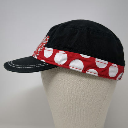 Disney Parks Army Cap Black Red White One Size Polka Dot Bow Rhinestone Hat