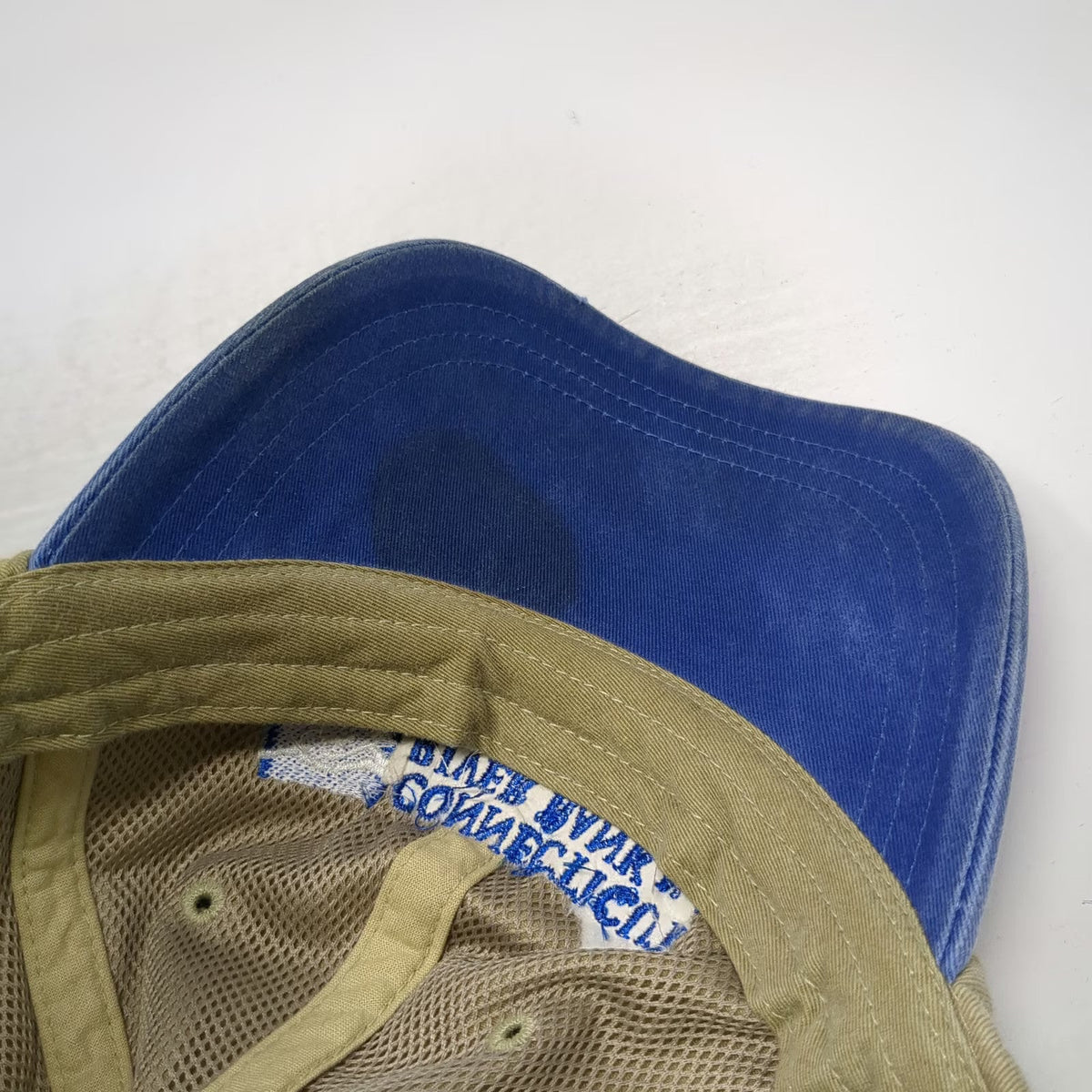 Adams Baseball Cap Beige Blue One Size Leather Slideback Embroidered Logo Hat