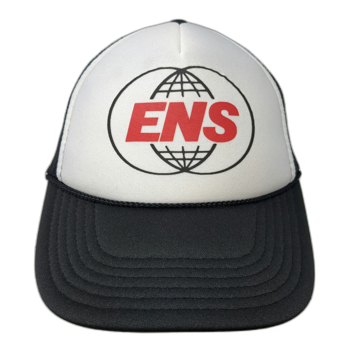 Otto Trucker Hat Black White One Size ENS Globe Logo Mesh Snapback Rope Hat