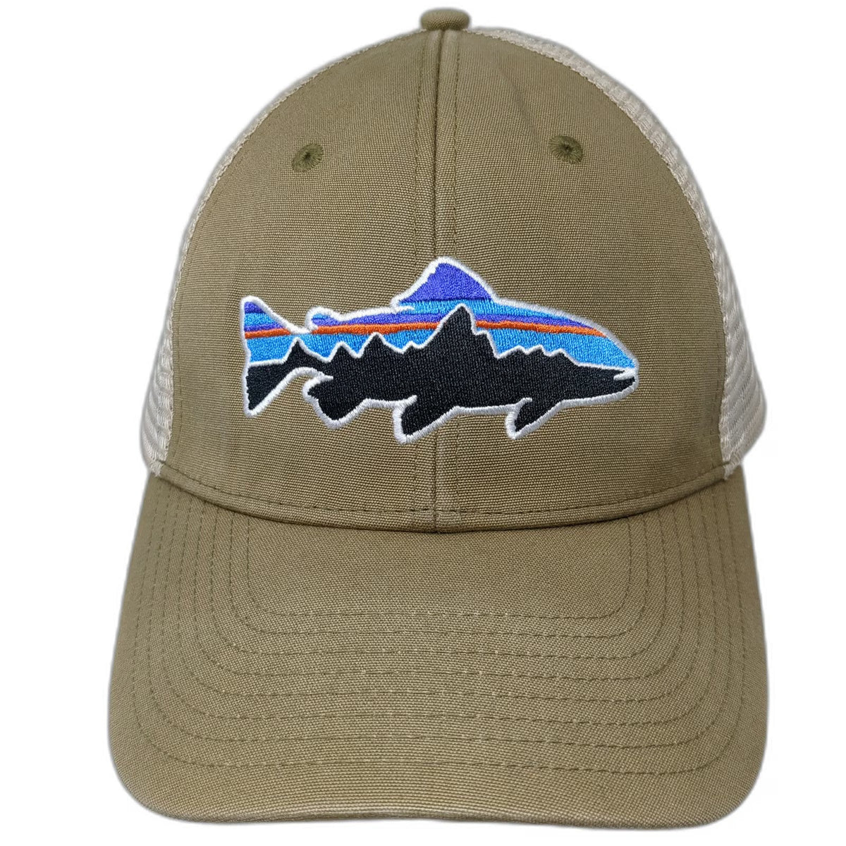 Patagonia Trucker Hat Brown One Size Mesh Back Fitz Roy Trout Fish Logo Snapback