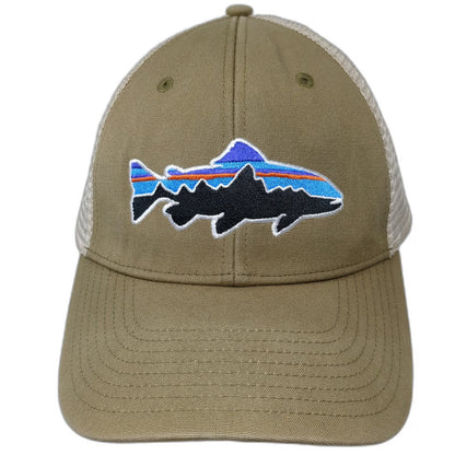 Patagonia Trucker Hat Brown One Size Mesh Back Fitz Roy Trout Fish Logo Snapback