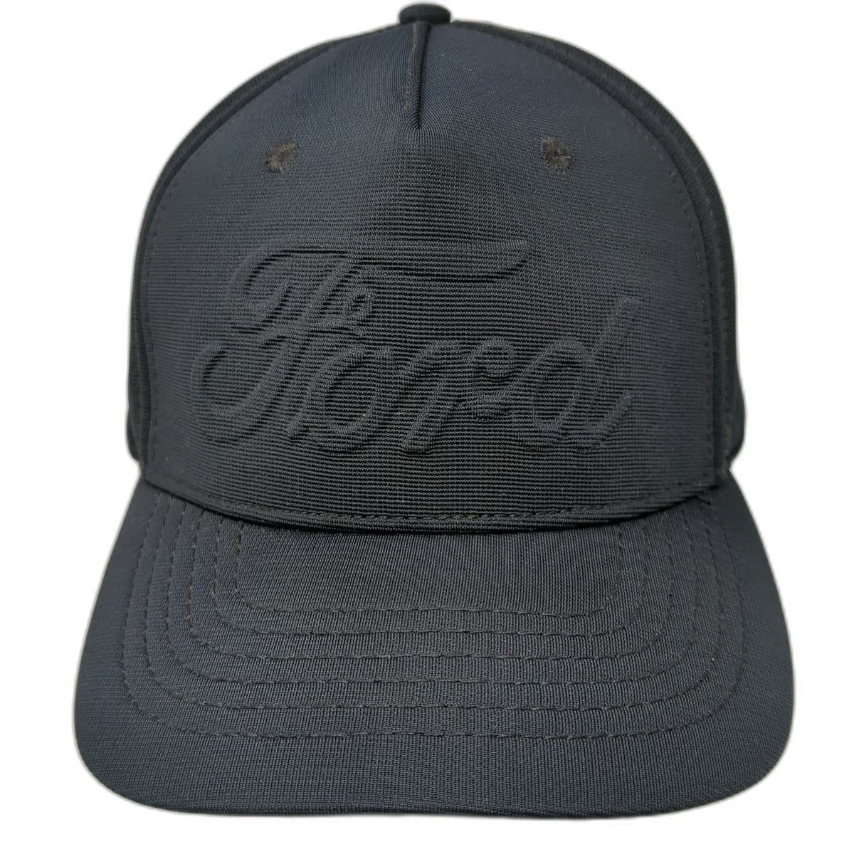 Ford 5 Panel Black One Size Raised Tonal Script Logo Mesh Back Stretch Fit Hat