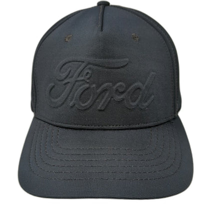Ford 5 Panel Black One Size Raised Tonal Script Logo Mesh Back Stretch Fit Hat