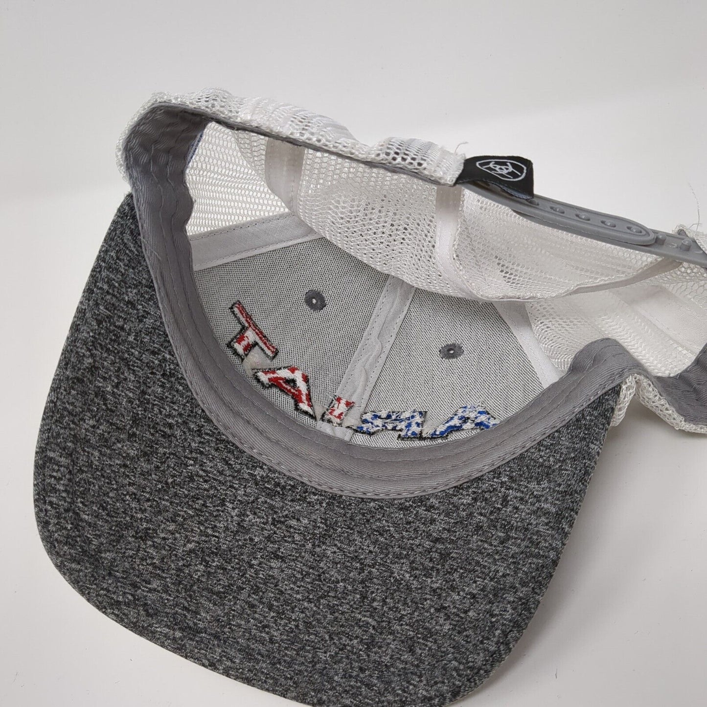 Ariat Snapback Trucker Hat Gray One Size Adjustable Mesh Back Patriotic USA Flag