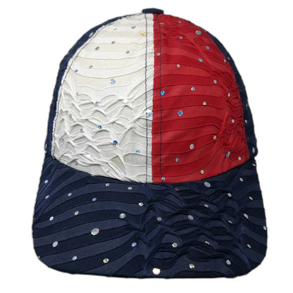 SomethingSpecial Baseball Cap Blue White Red One Size Rhinestone Ruffled Hat