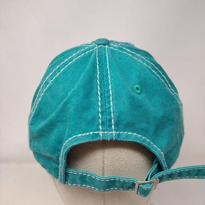 Happy Camper Slideback Hat Greenish-Blue One Size Adjustable Distressed Cotton