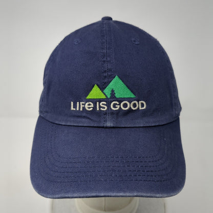 Life is Good Slideback Hat Blue One Size Adjustable Embroidered 6 Panel Cotton