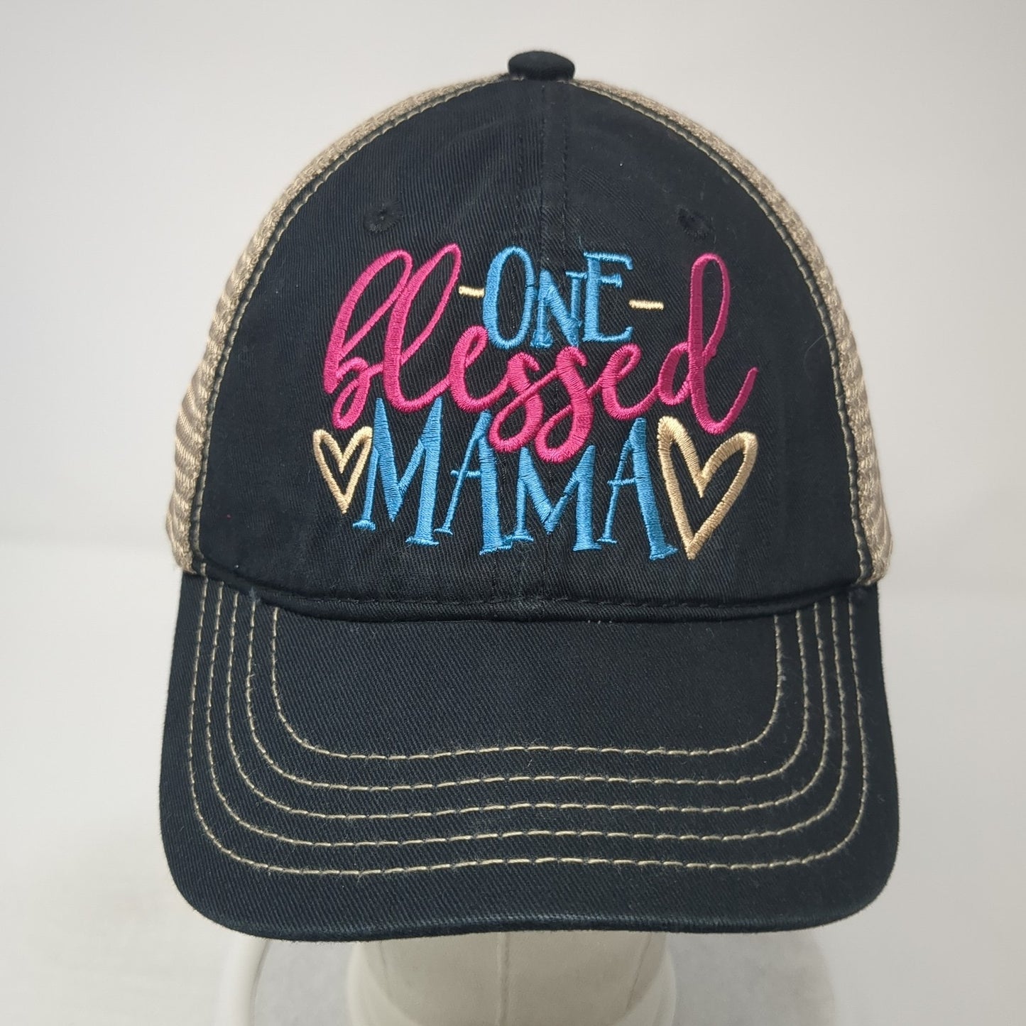 One Blessed Mama Snapback Trucker Hat Black OS Adjustable Mesh Back District