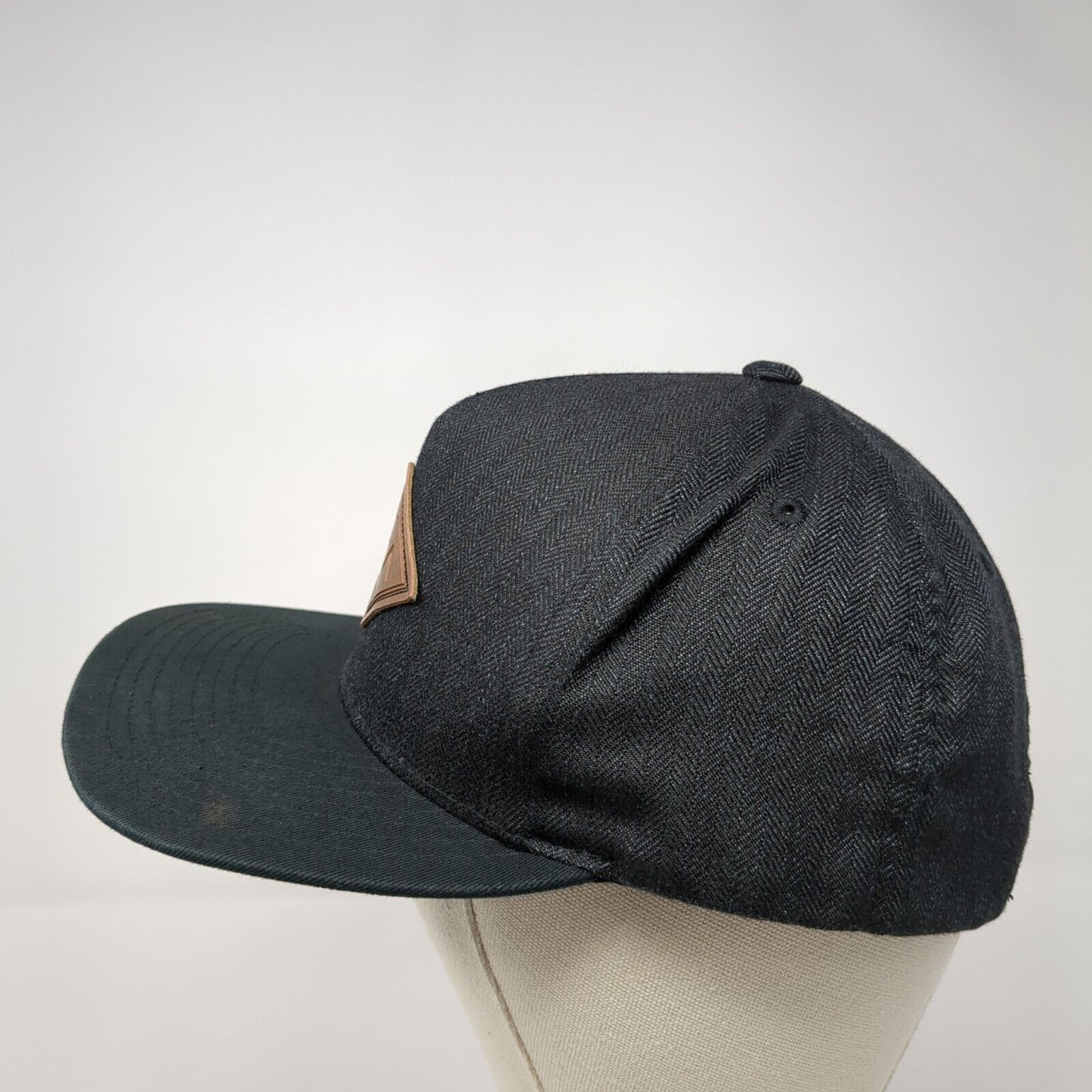 RVCA Leather Patch Snapback Hat Black One Size Adjustable Flat Bill