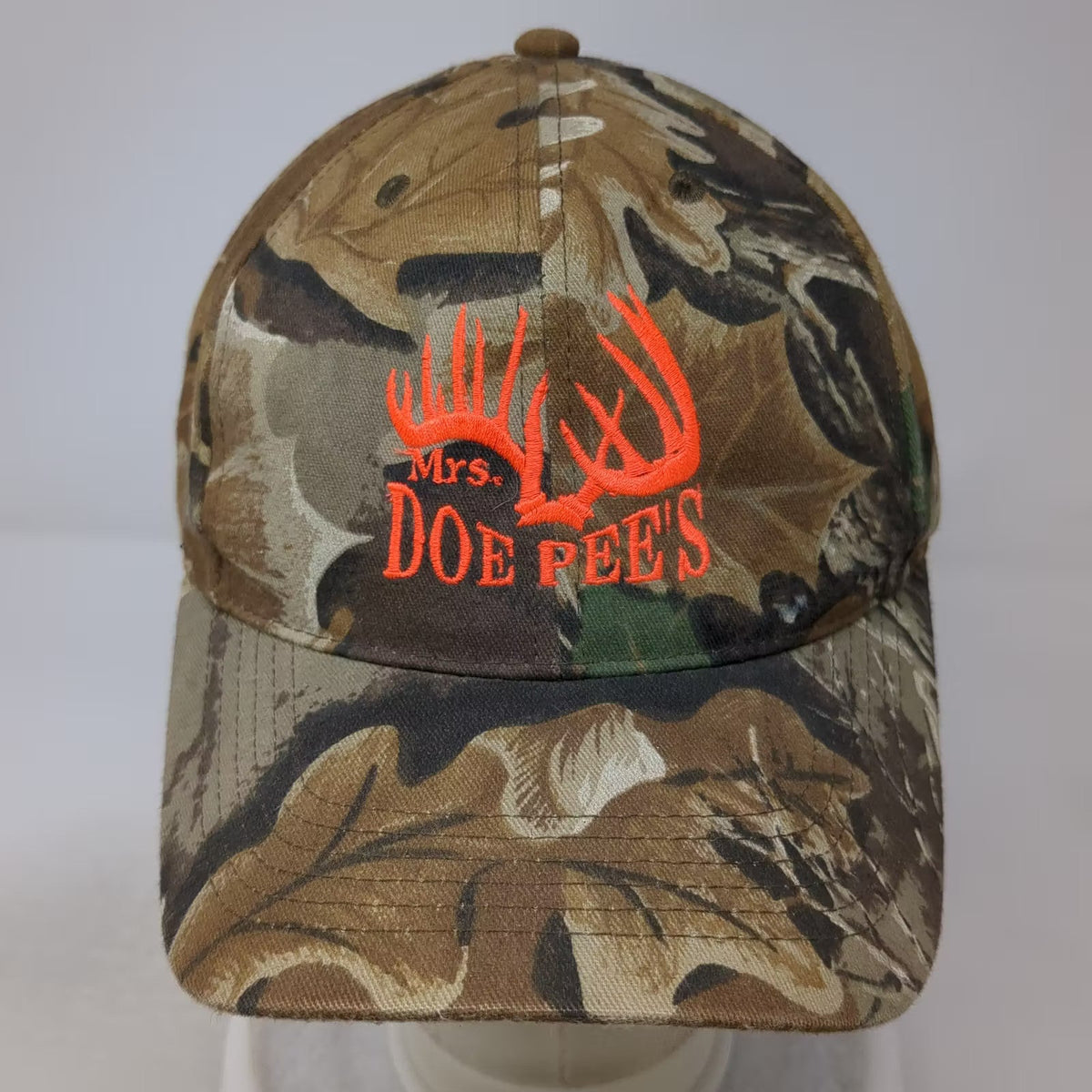 Mrs. Doe Pee's Brown Camo Snapback Hat OS Made in USA Embroidered Cap Vintage