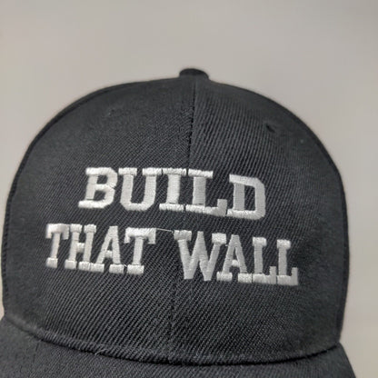 Unbranded Men's Strapback Hat Black Adjustable Embroidered Build That Wall Trump