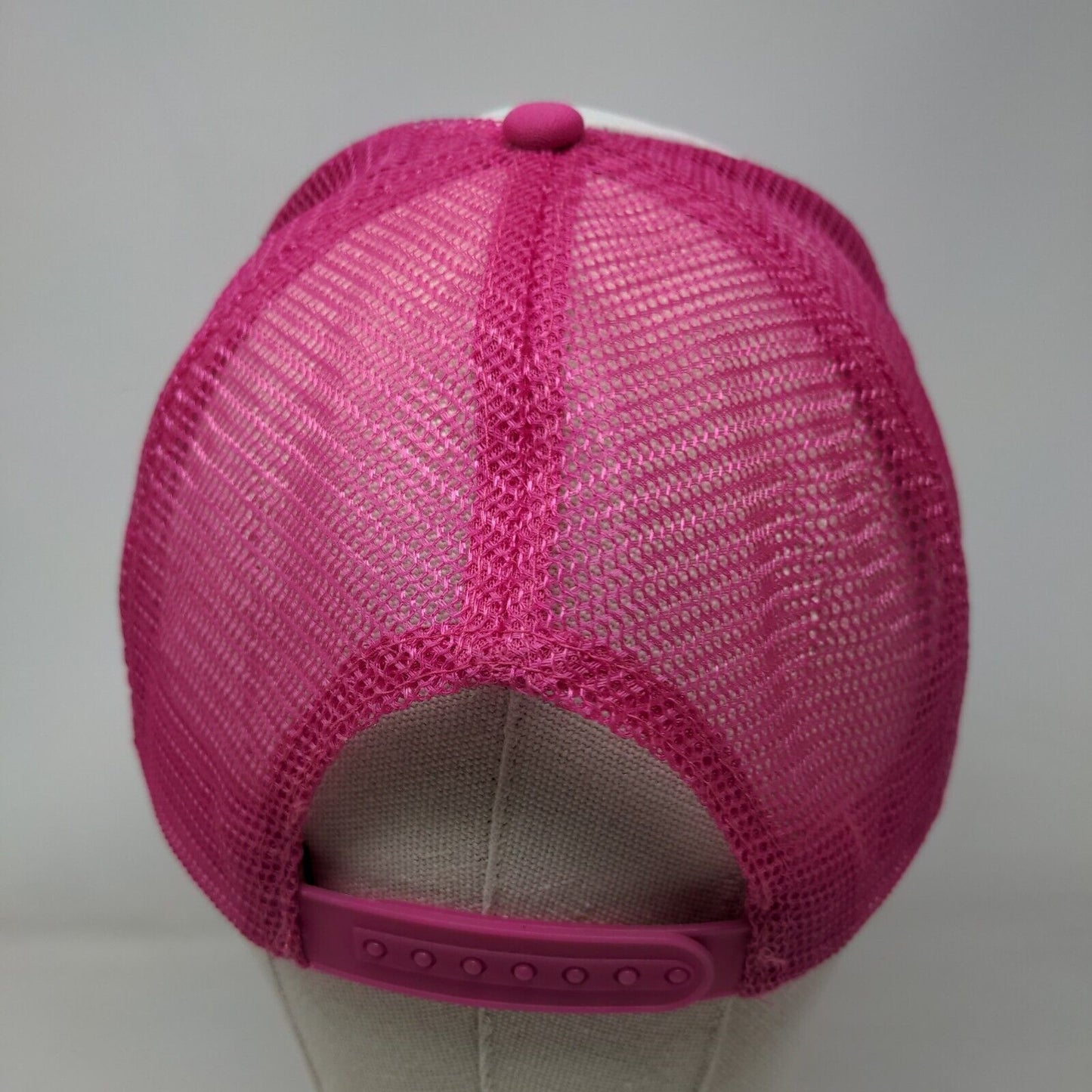 Smiley Emoji Embroidered Snapback Trucker Hat Pink One Size Mesh Back Rope