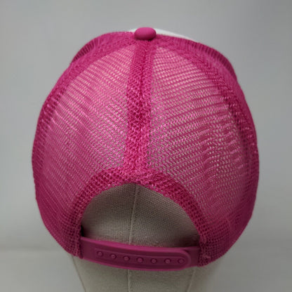 Smiley Emoji Embroidered Snapback Trucker Hat Pink One Size Mesh Back Rope