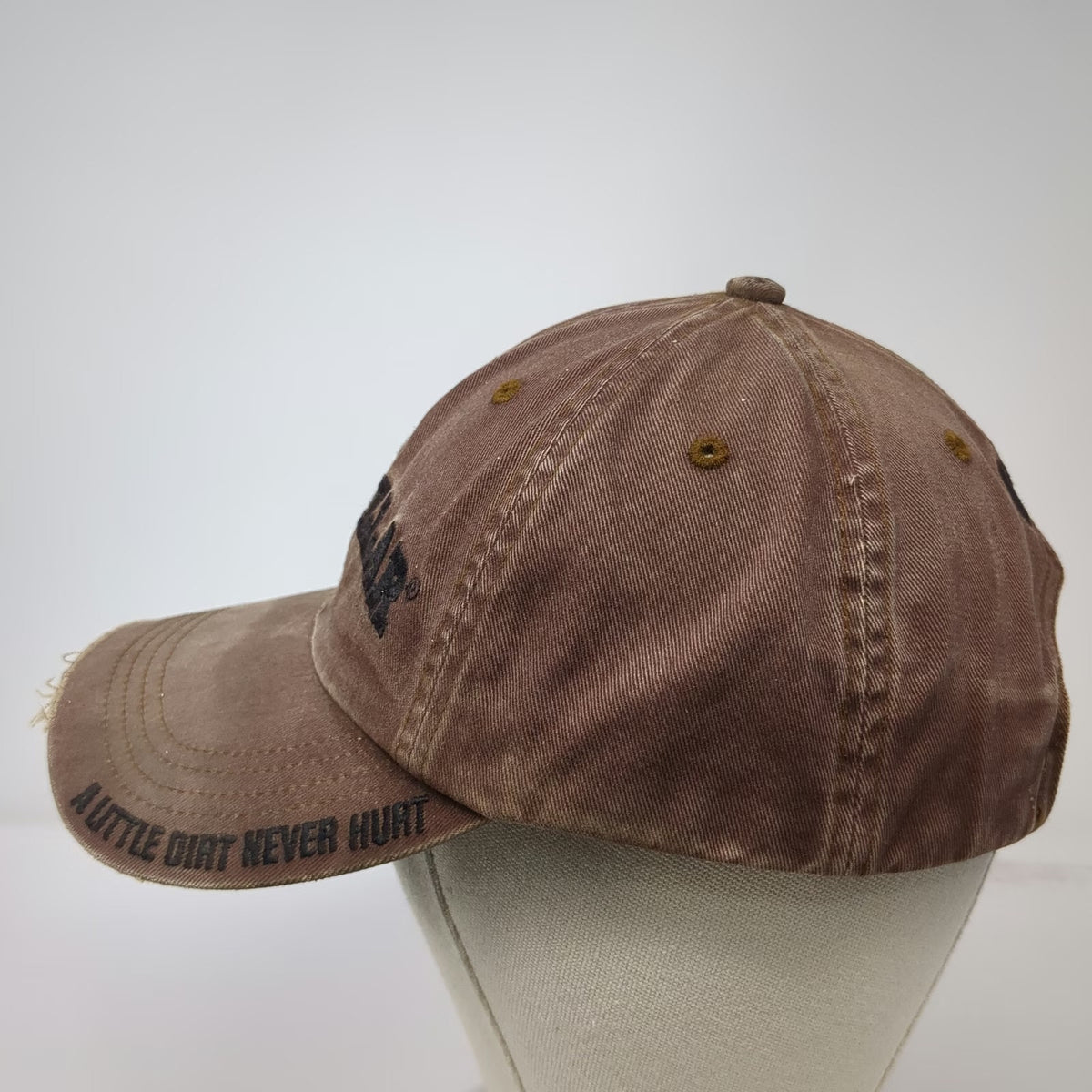 Caterpillar Baseball Cap Brown One Size Slideback Frayed Edge Dirt Slogan Hat
