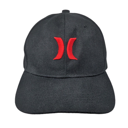 Hurley Red Logo Strapback Hat Black One Size Embroidered Adjustable