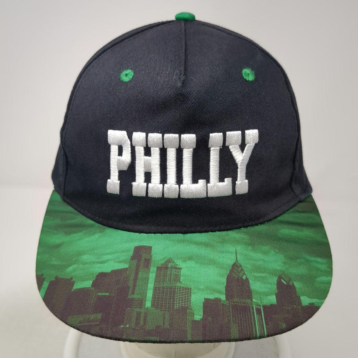 5 Panel Black Green One Size Philly Skyline Graphic Embroidered Snapback Hat