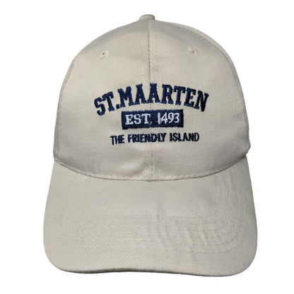 St. Maarten The Friendly Island Strapback Hat Tan OSFA Embroidered