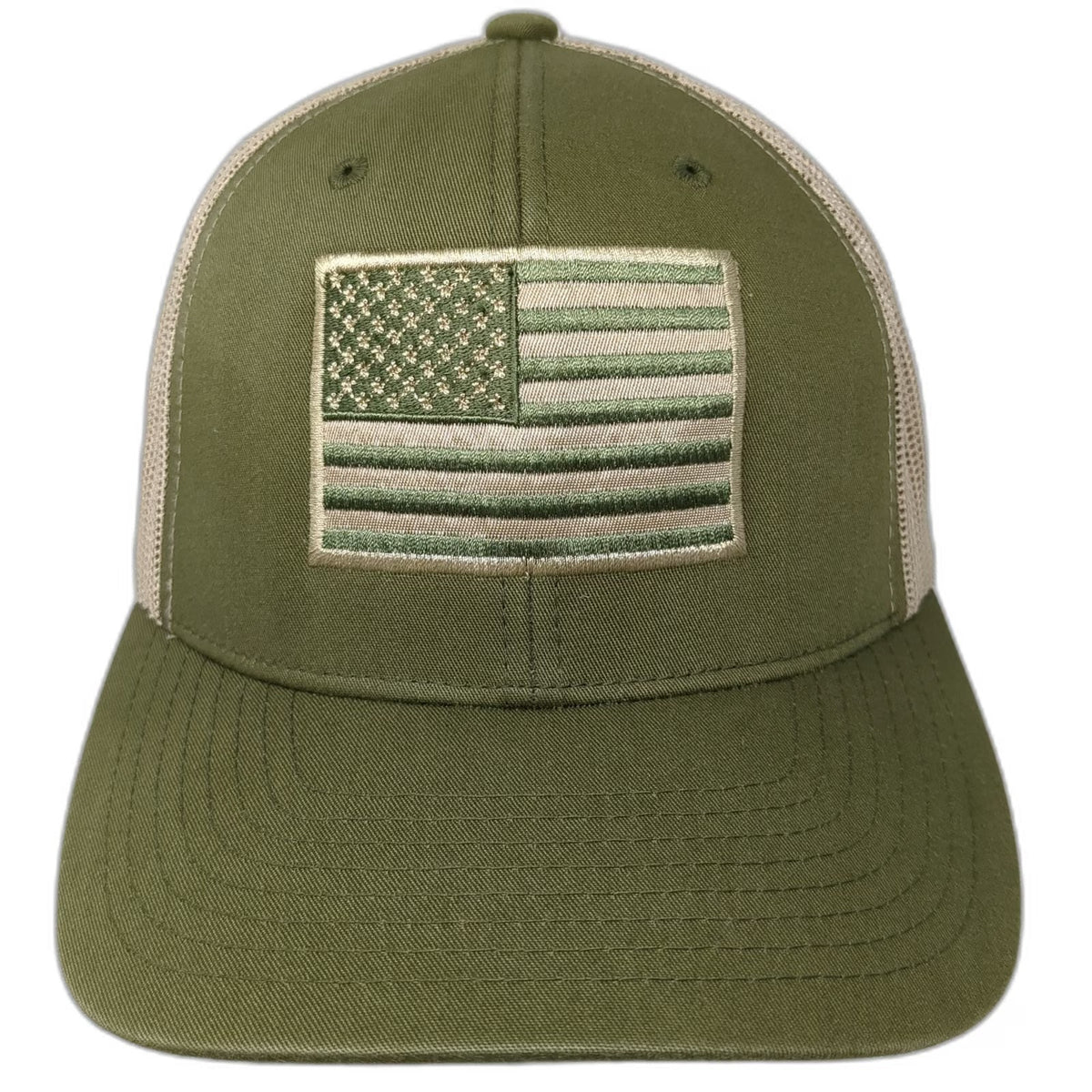 Sportex Trucker Hat Green OSFM American Flag KBM Mesh Snapback Patch USA Made