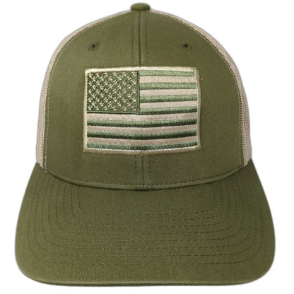 Sportex Trucker Hat Green OSFM American Flag KBM Mesh Snapback Patch USA Made